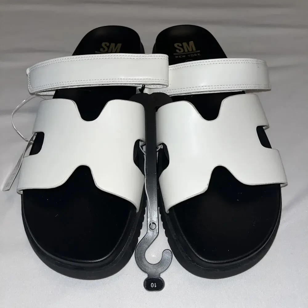 SM New York Steve Madden Moana Women's 10M White Black Slides Sandals Flatform